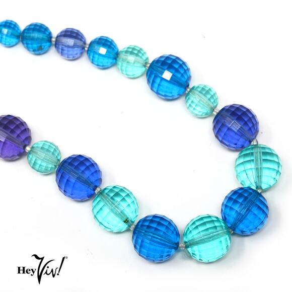 Vintage Blue Aqua Purple Faceted Bead Necklace Graduated Style 28" Long- Hey Viv - Picture 4 of 7